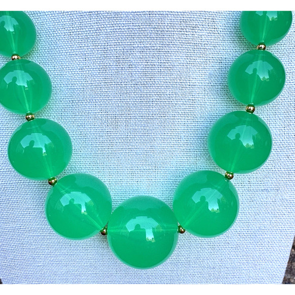 VTG Joan Rivers Green Chunky Acrylic Lucite Choker Necklace Graduated Bead 19" - Picture 3 of 8